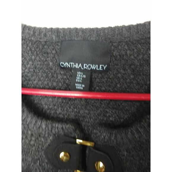 Cynthia Rowley Woman L Sweater Grey Buckle Front Cardigan Long Sleeve - Picture 3 of 9